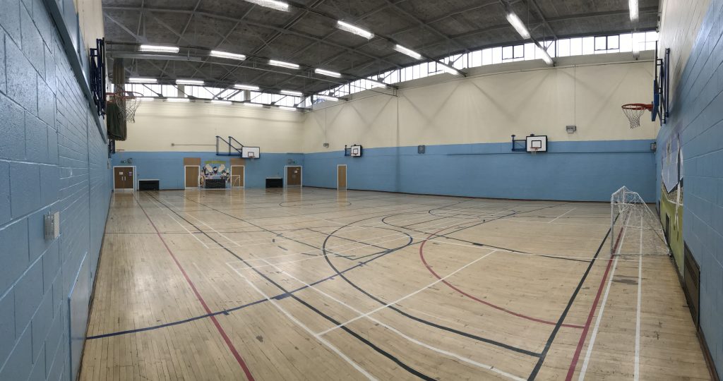 The Sports Hall at Leith Community Centre, with marked courts